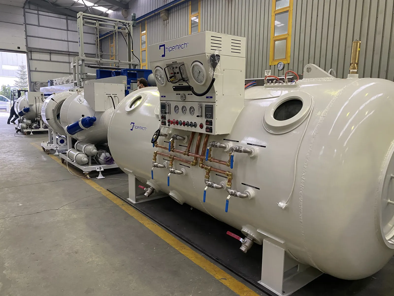 Decompression chambers in build on the Hipertech factory floor